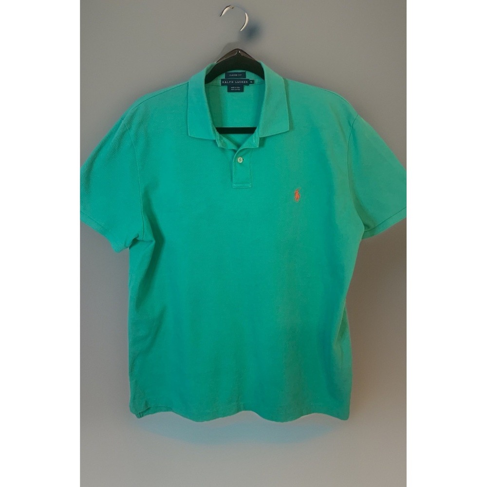 Polo Ralph Lauren Shirt Mens XL Classic Fit Mint Green Orange Pony Pique Cotton